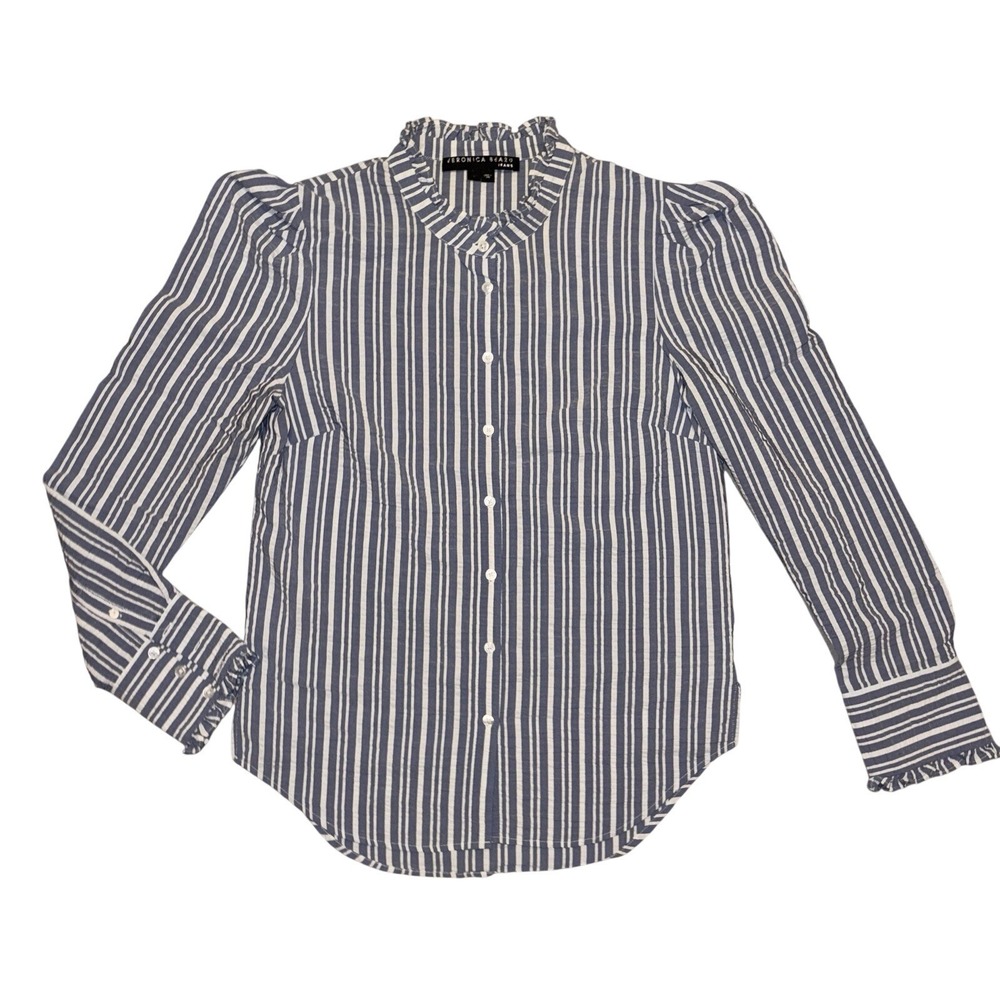 Veronica Beard Holli Ruffled Blouse Shirt Large Mobwife Old Money Luxury Preppy